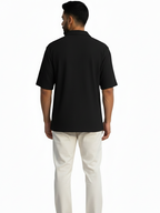 Shop Men's Half Sleeve Polyester Shirt Back Full View - Black 
