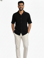 Shop Men's Half Sleeve Polyester Shirt Full View - Black 