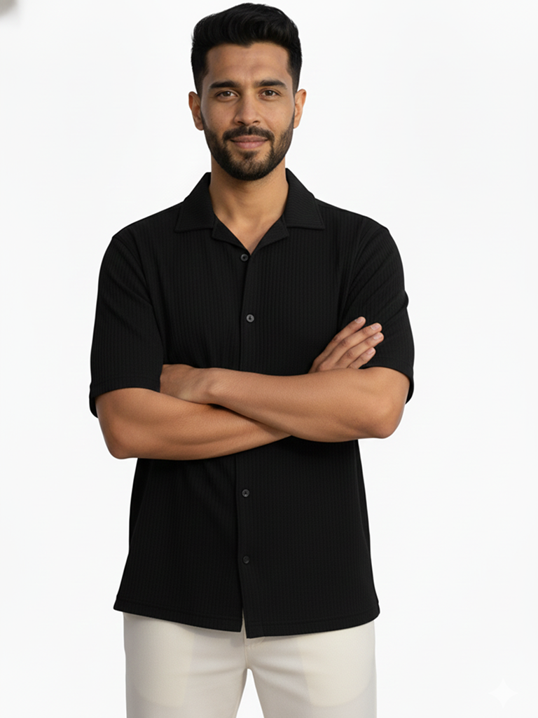 men's drop down shoulder plain shirt for men shop online - Black 