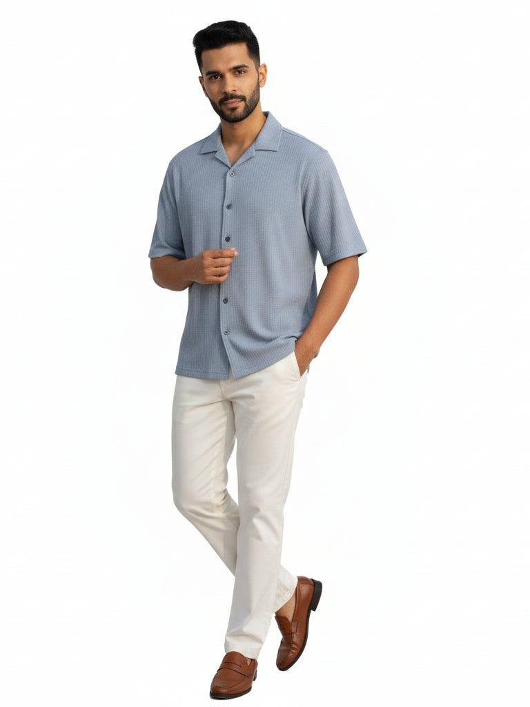 Shop Men's Half Sleeve Polyester Shirt Right View - Grey