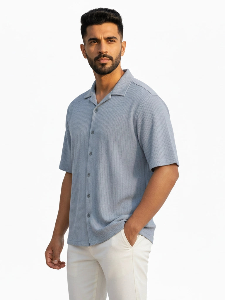 Shop Men's Half Sleeve Polyester Shirt Right View - Grey