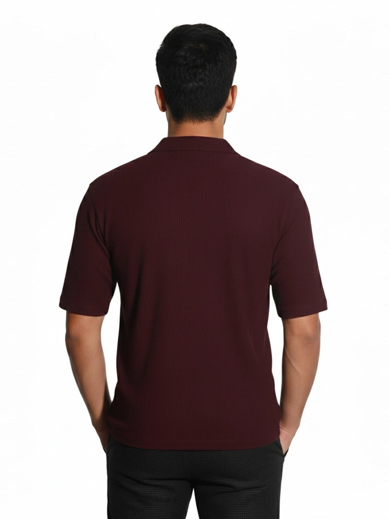 Shop Men's Half Sleeve Polyester Shirt Back View - Dark Maroon