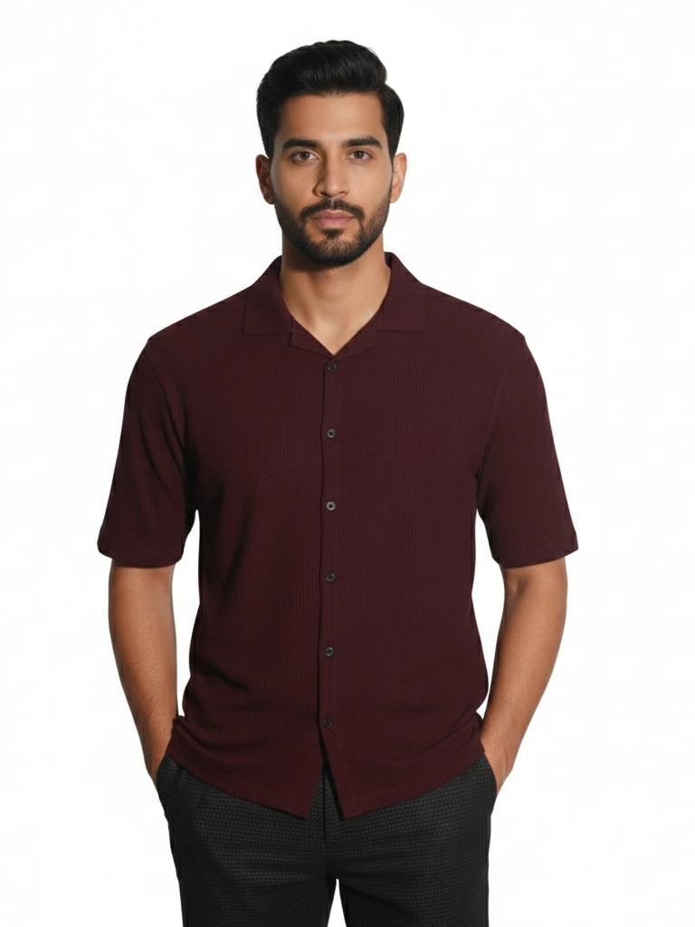 Shop Men's Half Sleeve Polyester Shirt Front View - Dark Maroon