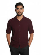 Shop Men's Half Sleeve Polyester Shirt Front View - Dark Maroon