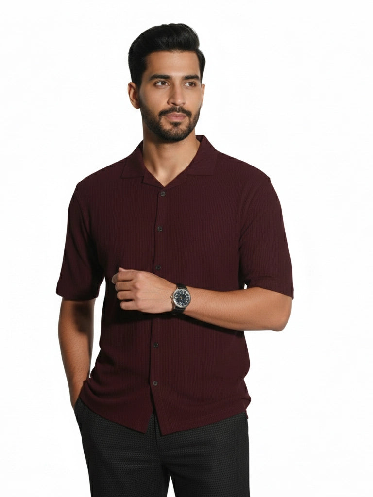 Shop Men's Half Sleeve Polyester Shirt Right View - Dark Maroon