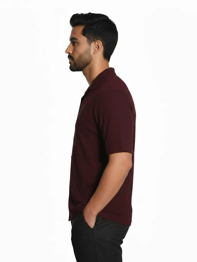 Shop Men's Half Sleeve Polyester Shirt Left View - Dark Maroon