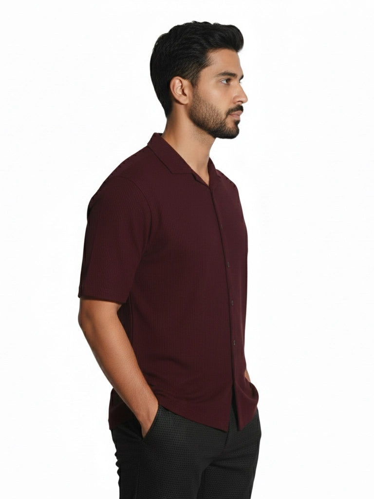 Shop Men's Half Sleeve Polyester Shirt Right View - Dark Maroon