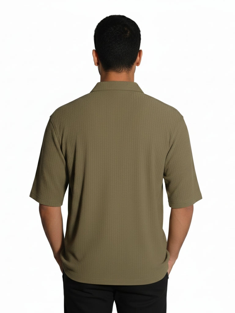 Shop Men's Half Sleeve Polyester Shirt Back View - Olive 