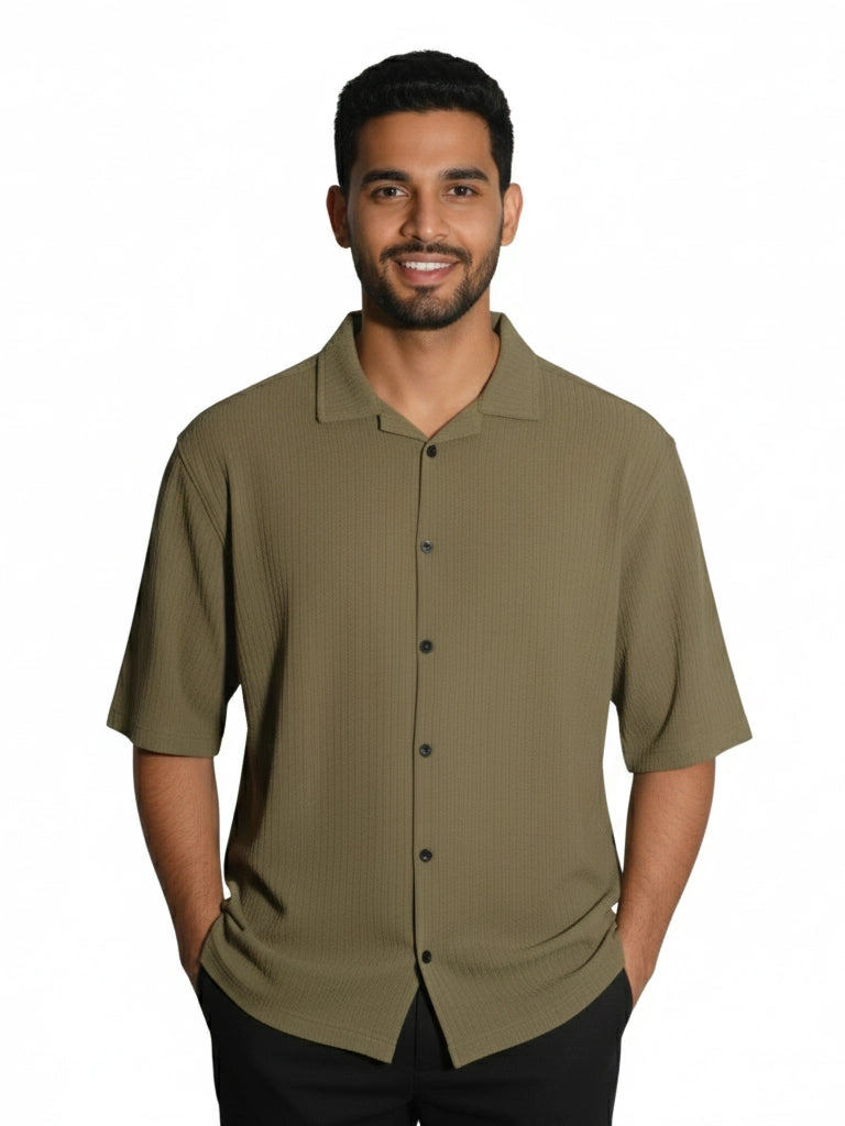 Shop Men's Half Sleeve Polyester Shirt Front View - Olive 