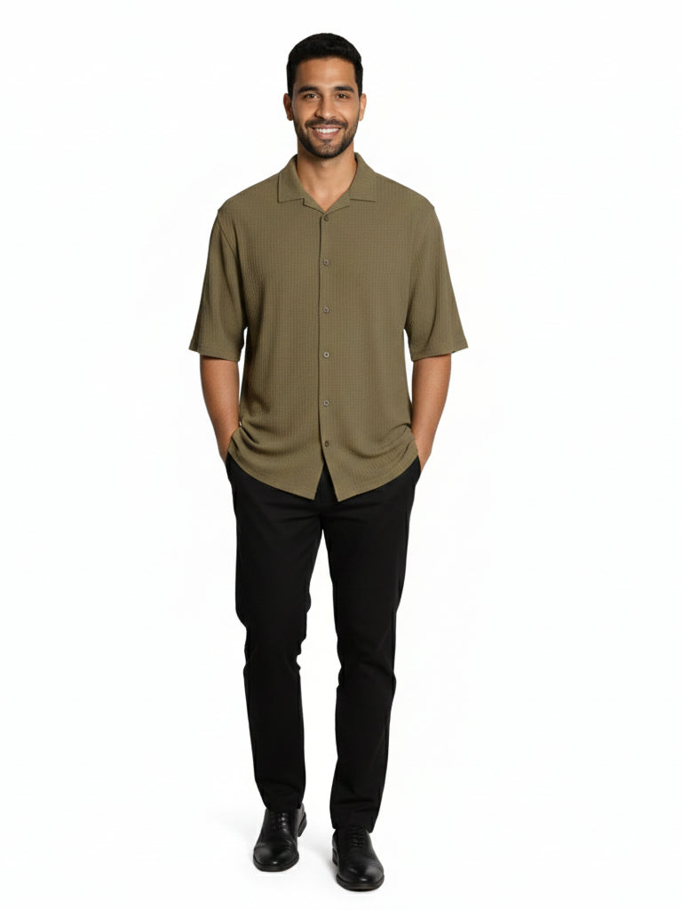 Shop Men's Half Sleeve Polyester Shirt Full View - Olive 