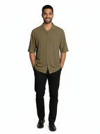 Shop Men's Half Sleeve Polyester Shirt Full View - Olive 