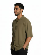 Shop Men's Half Sleeve Polyester Shirt Left View - Olive 