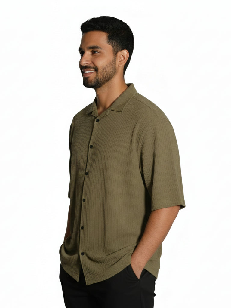 Shop Men's Half Sleeve Polyester Shirt Left View - Olive 