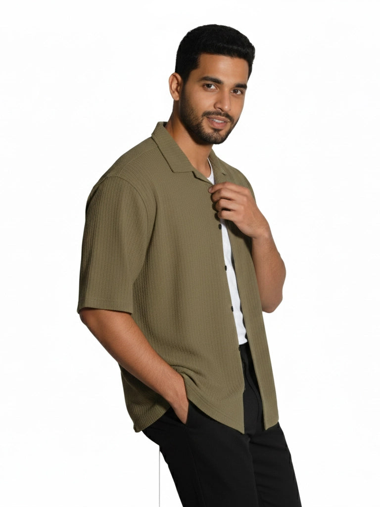 Shop Men's Half Sleeve Polyester Shirt Left View - Olive 