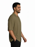 Shop Men's Half Sleeve Polyester Shirt Right Side View - Olive 