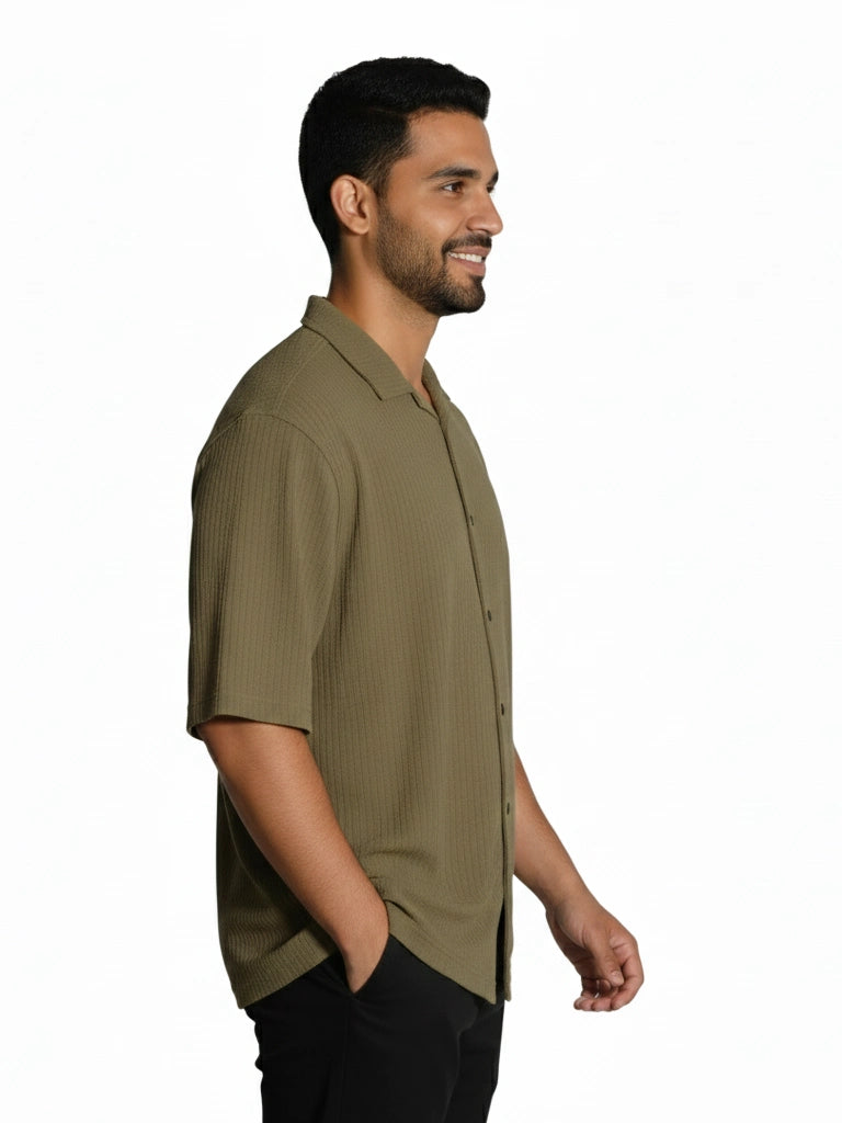 Shop Men's Half Sleeve Polyester Shirt Right Side View - Olive 