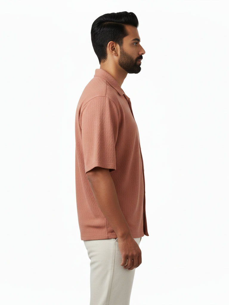 Shop Men's Half Sleeve Polyester Shirt Right Side View - Pink