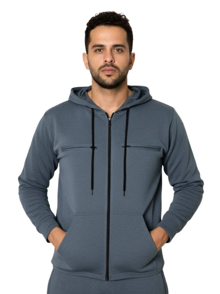 Shop Men's Poly Grindel Hoodie With Full Zip Front View - Gray