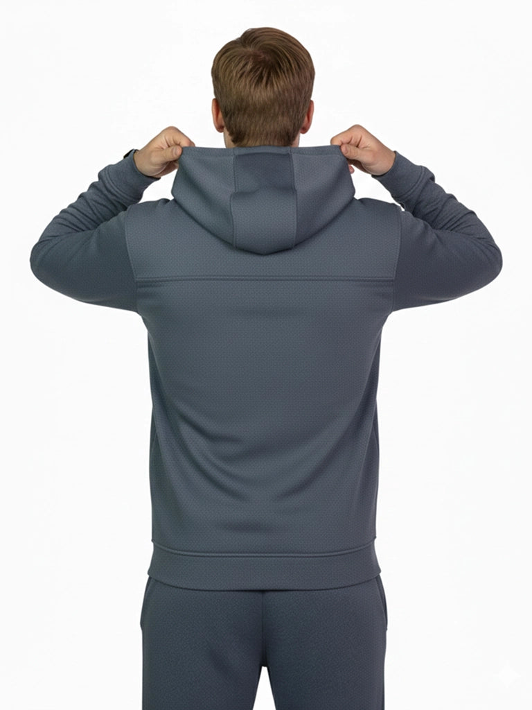 Shop Men's Poly Grindel Hoodie With Full Zip Back View - Gray 