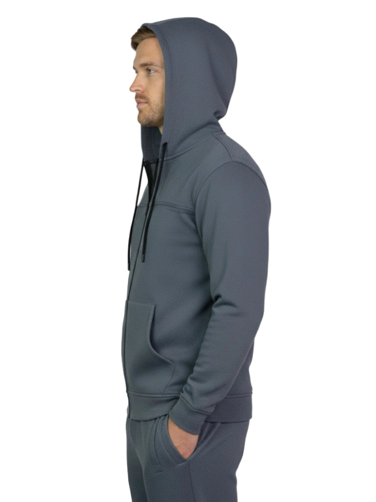 Shop Men's Poly Grindel Hoodie With Full Zip Left Side View - Gray 