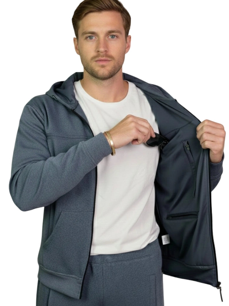 Shop Men's Poly Grindel Hoodie With Full Zip Front View - Gray 