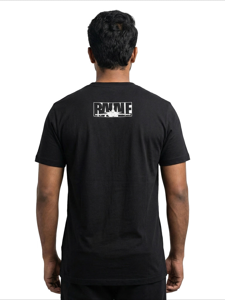 Men’s Round Neck Front & Back Printed Cotton T Shirts Back View - Black