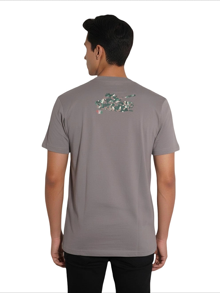 Men’s Round Neck Front & Back Printed Cotton T Shirts Back View - Gray