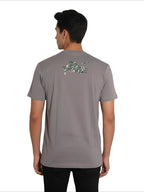 Men’s Round Neck Front & Back Printed Cotton T Shirts Back View - Gray