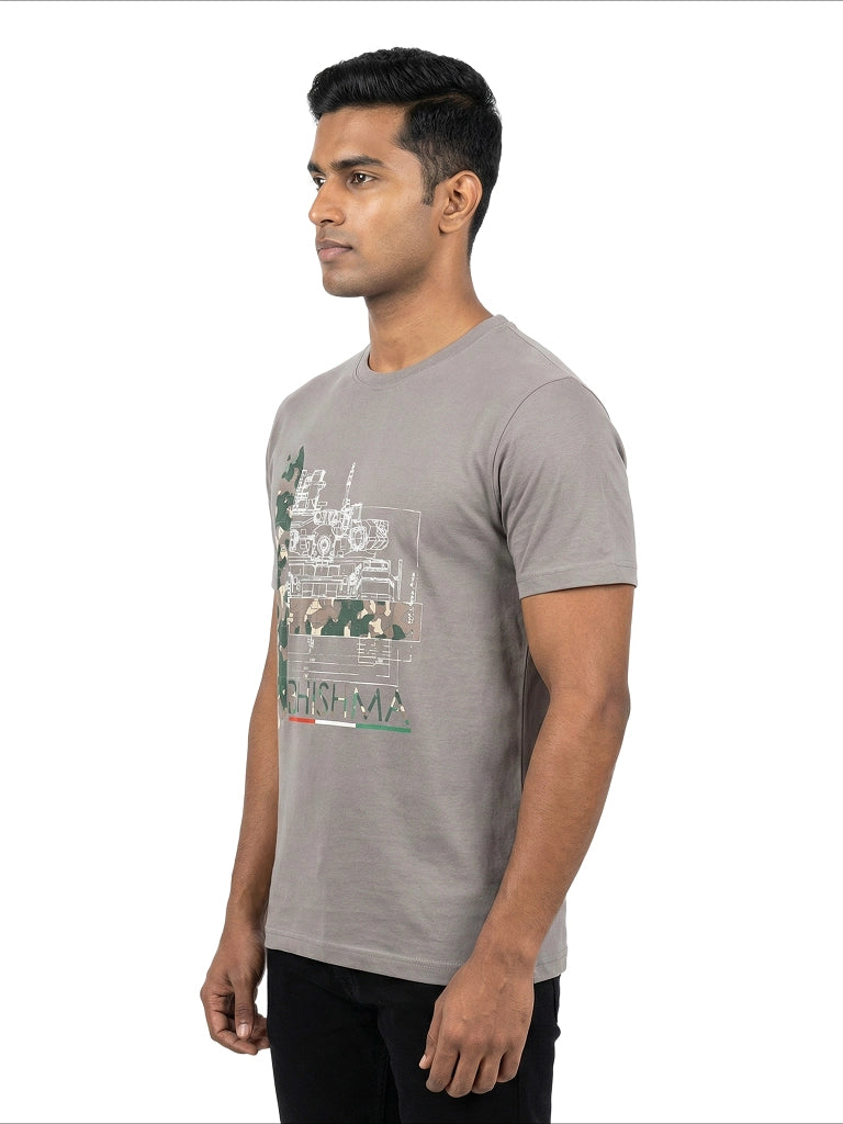 Men’s Round Neck Front & Back Printed Cotton T Shirts Left View - Gray