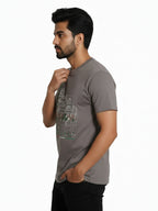 Men’s Round Neck Front & Back Printed Cotton T Shirts Left View - Gray