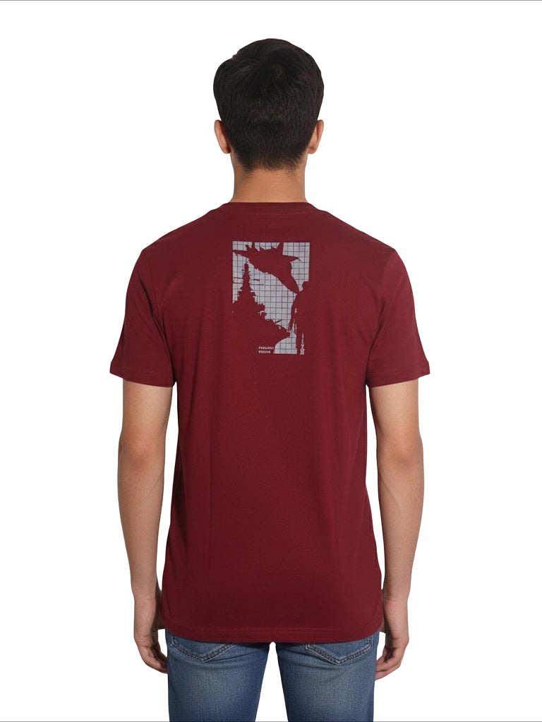 Shop Men's Round Neck Front and Back Printed T Shirt Back View - Maroon
