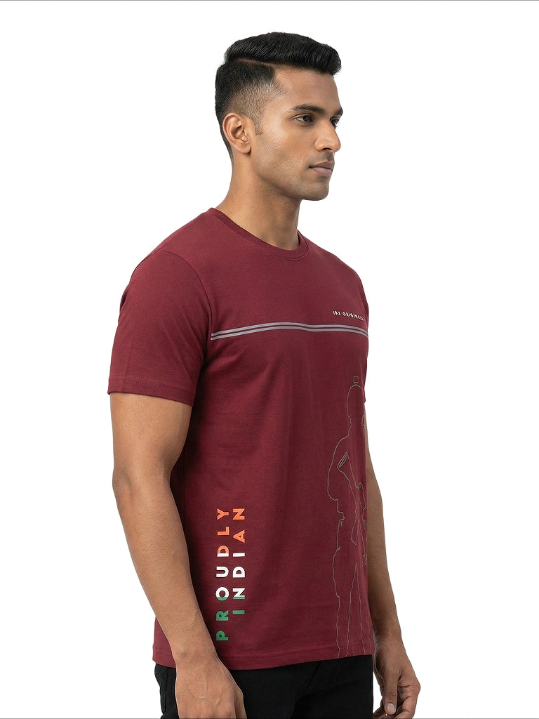Shop Men's Round Neck Front and Back Printed T Shirt Right View - Maroon