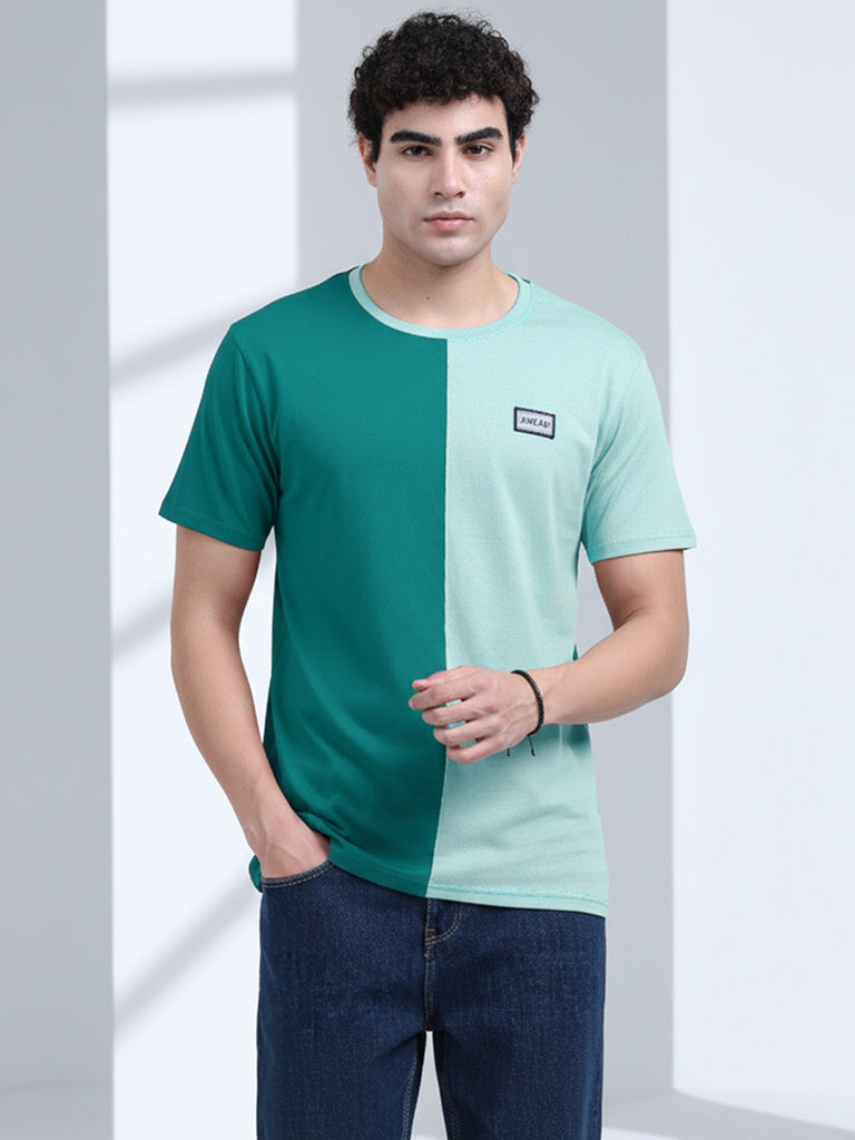 Shop men’s super combed cotton crew neck tees - Green & Pink