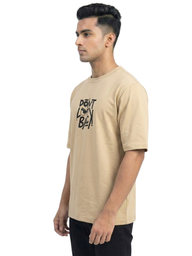 Shop Men Drop Down Shoulder Graphic Printed T Shirt Front View - Beige