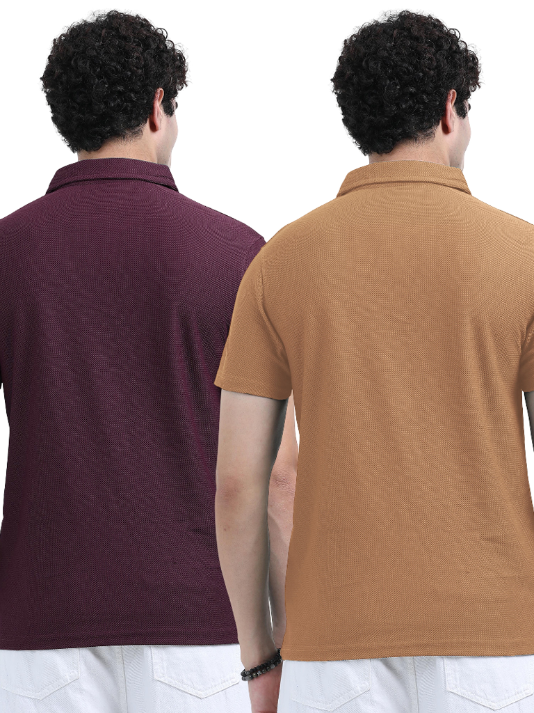 Shop My IBX Online Premium Cotton Combo Solid Polo Tees - Burgundy & Yellow