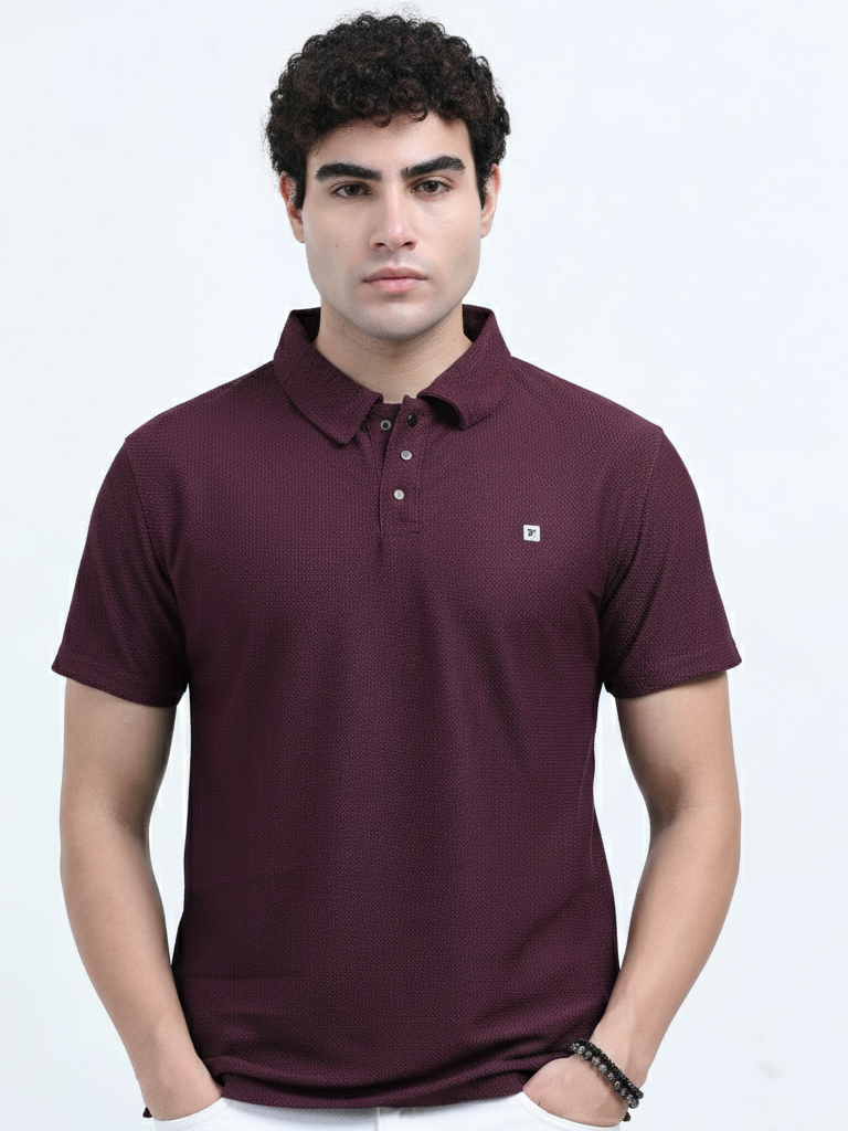 Shop My IBX Regular Fit Combo Polo Tees Online - Burgundy & Yellow