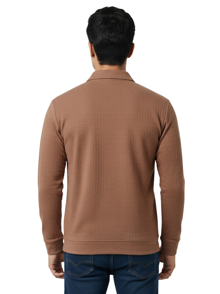 Shop Men Zip Neck Polo T Shirts Front View - Brown
