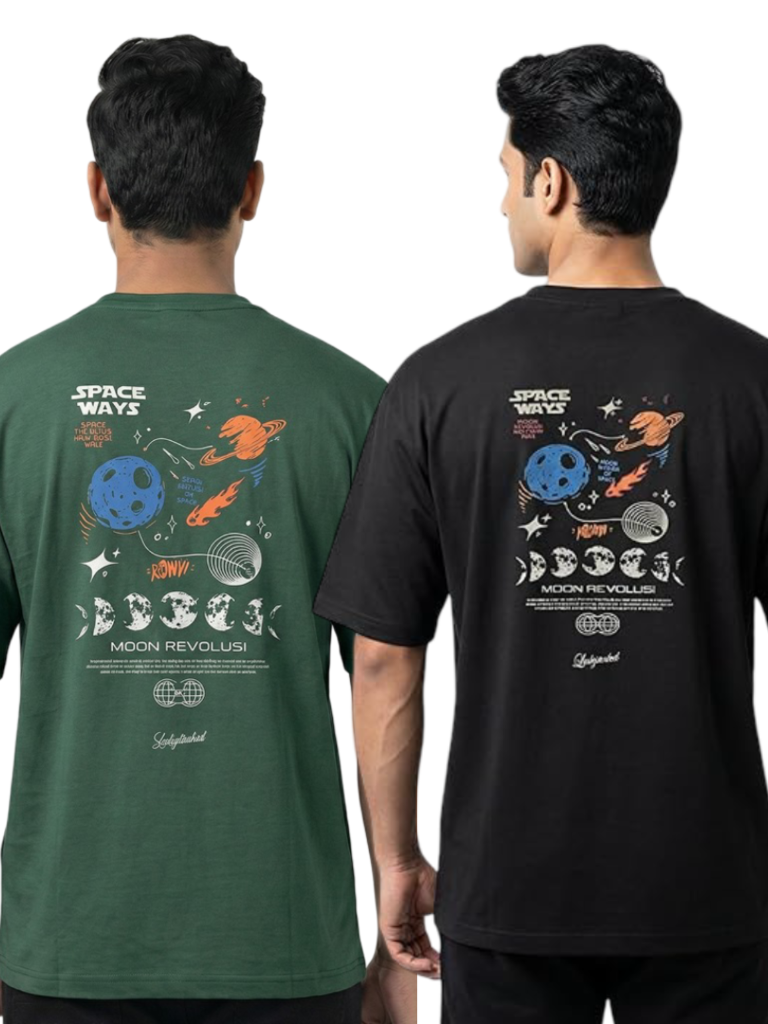 Purchase men’s boxy fit oversized graphic tees - Green & Back