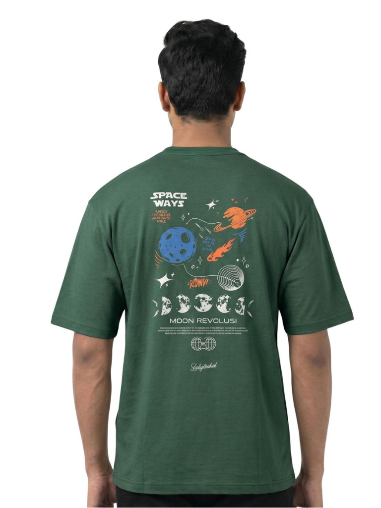 Shop Men Drop Down Shoulder Graphic Printed T Shirt Front View - Green
