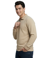 Men’s Textured Long Sleeve Zip Polo T-Shirt Zoom View - Beige
