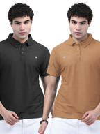 Shop Men's Premium Solid Cotton Combo Polo Tees - Black & Yellow