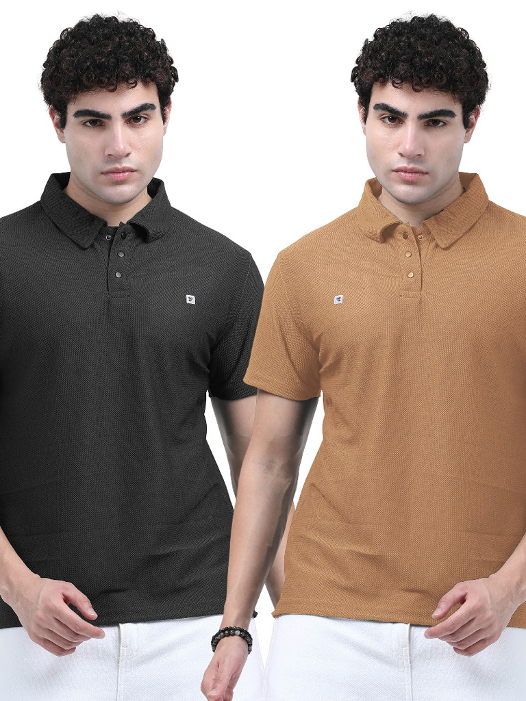 Shop Men's Premium Solid Cotton Combo Polo Tees - Black & Yellow