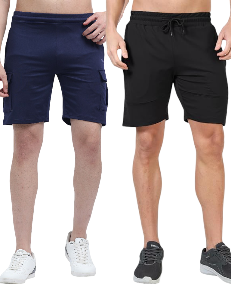 Shop Online Solid Cargo Shorts For Men My IBX - Black & Blue