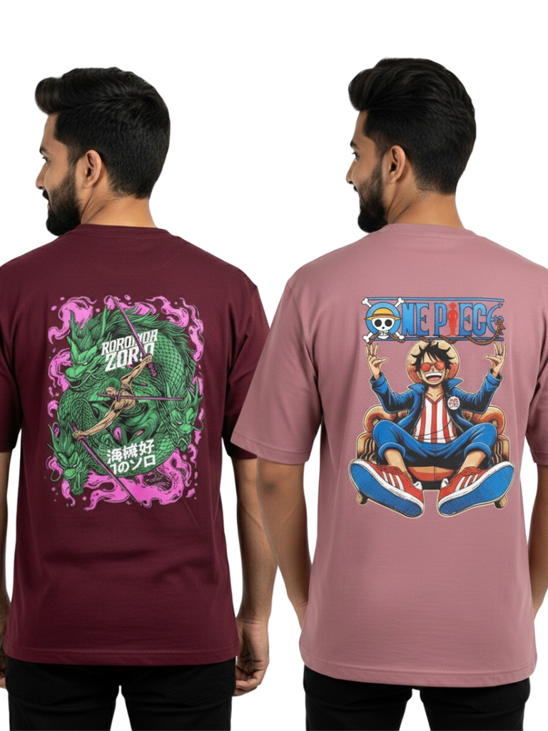 Shop oversized anime graphic t shirt for men - Pink & Maroon