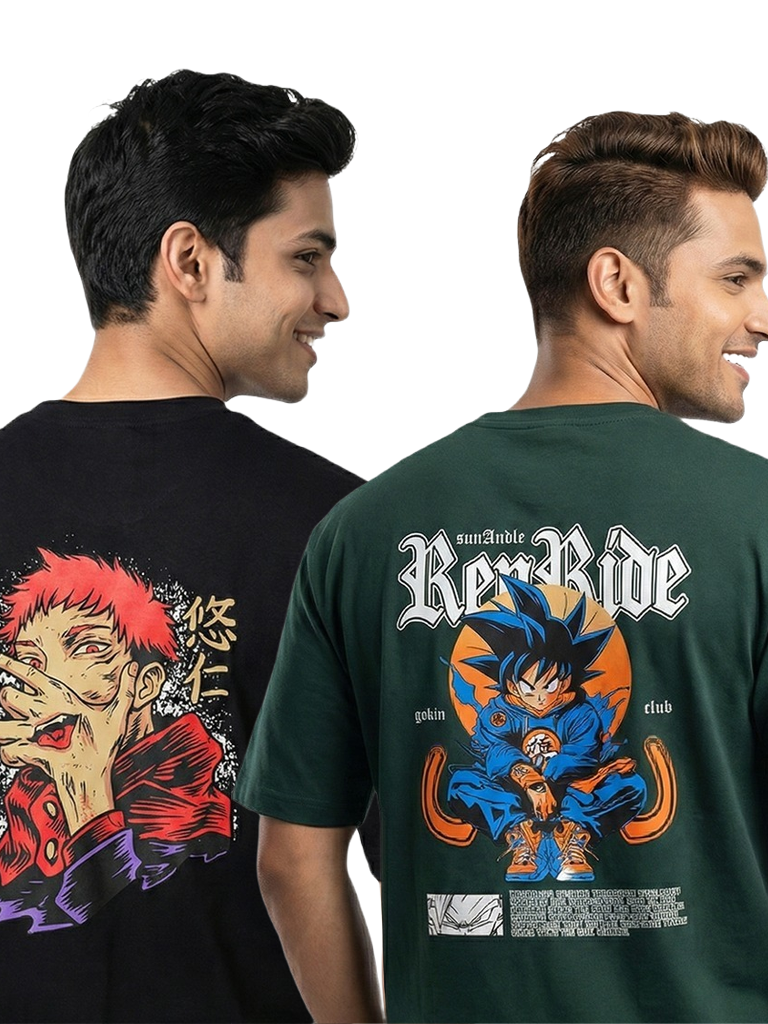 Shop oversized anime t shirt for men street fashion - Dark Black & Green