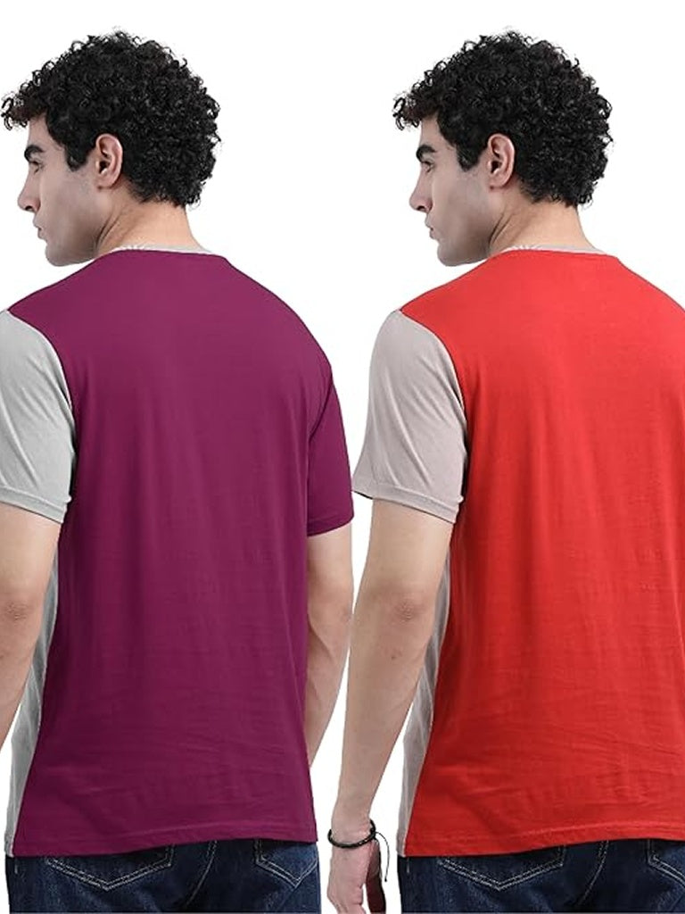Shop premium combed cotton round neck t shirts for men - Pink & Red 