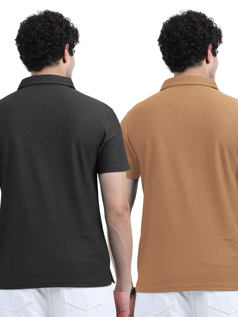 Shop Men's Premium Cotton Black Yellow Combo Polo T Shirt - Black & Yellow