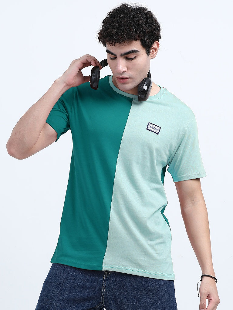 Shop cotton round neck tees for men with reinforced neckline - Red & Green