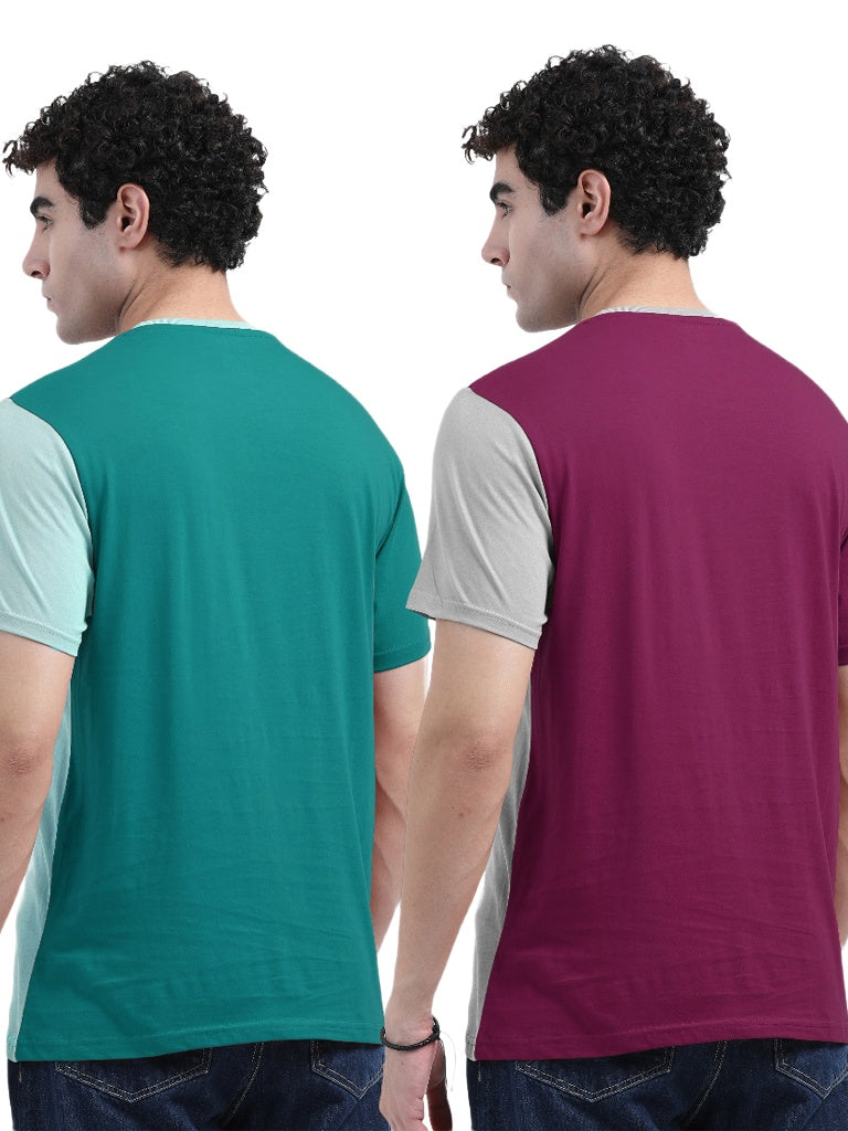 Shop round neck cotton combo t shirts for men - Green & Pink