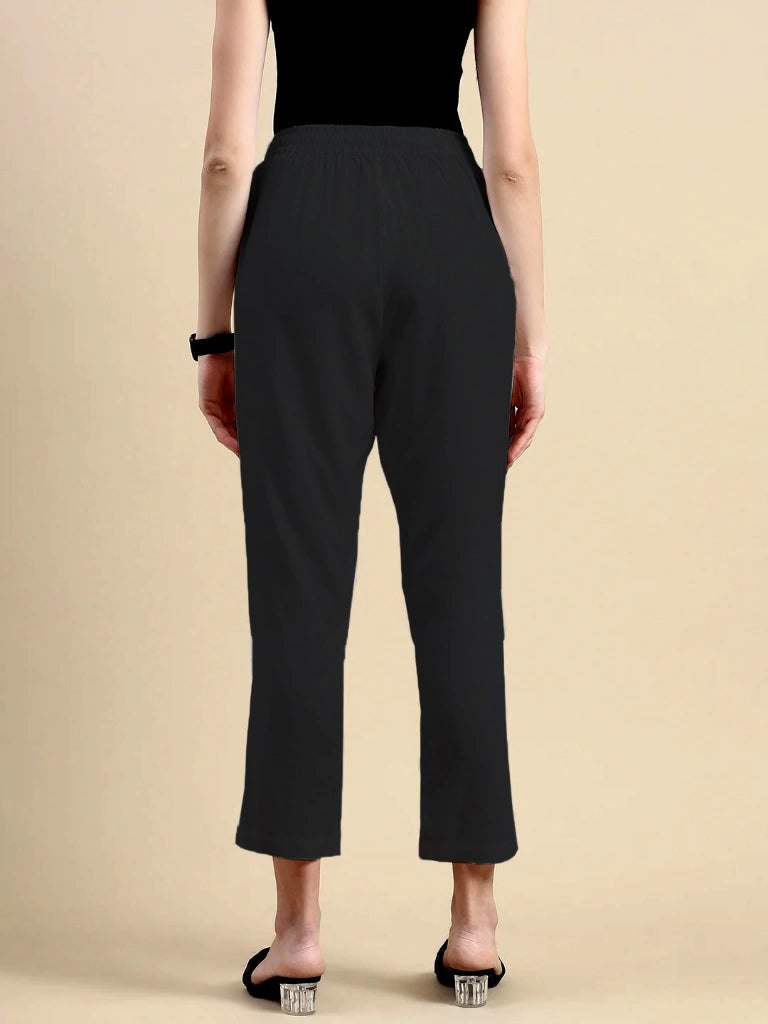 women's cotton pants black color back view shop online - Black